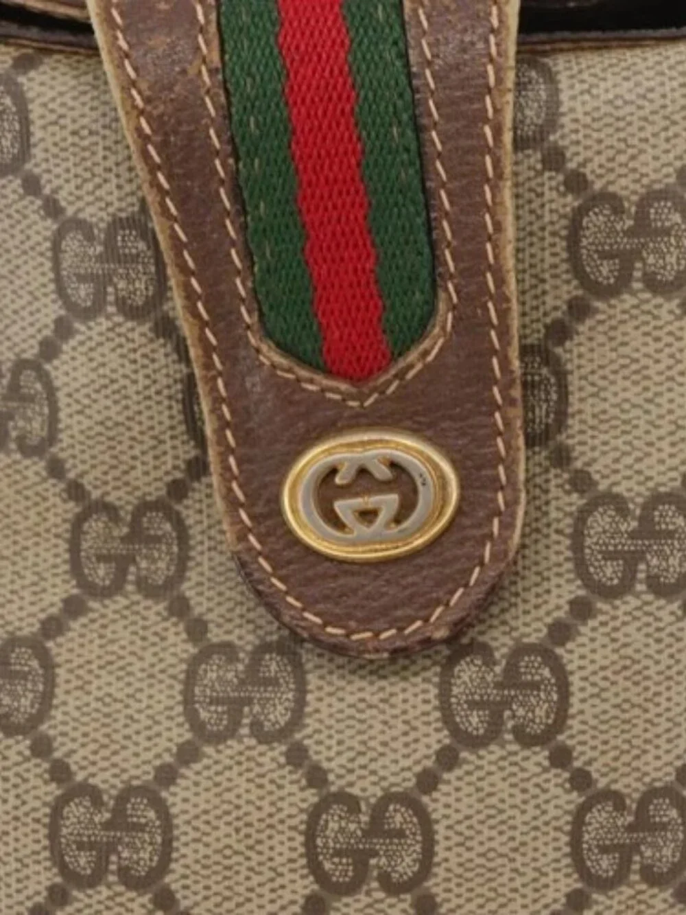 GUCCI GG Supreme Web Sherry Line Bag PVC Beige Gold 40 02 081 Auth YKZ594